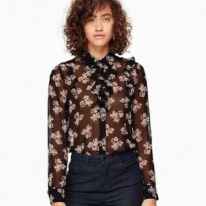 Kate Spade ditsy Burst' Ruffle Silk Chiffon Blouse